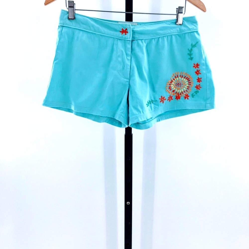 Judith March Shorts Mint Green Floral Embroidered Rockabilly Pin Up Size S